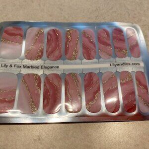 Lily & Fox Nail Strips Ombre Pink Metallic Gold Marbled 16 strips New Unopened